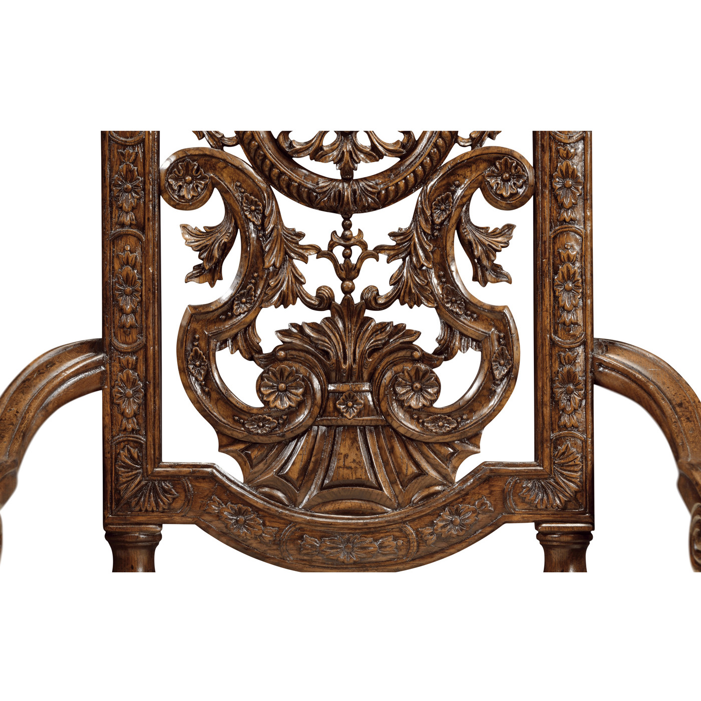 Jacobean Style Dark Oak Pierced Back Arm Chair