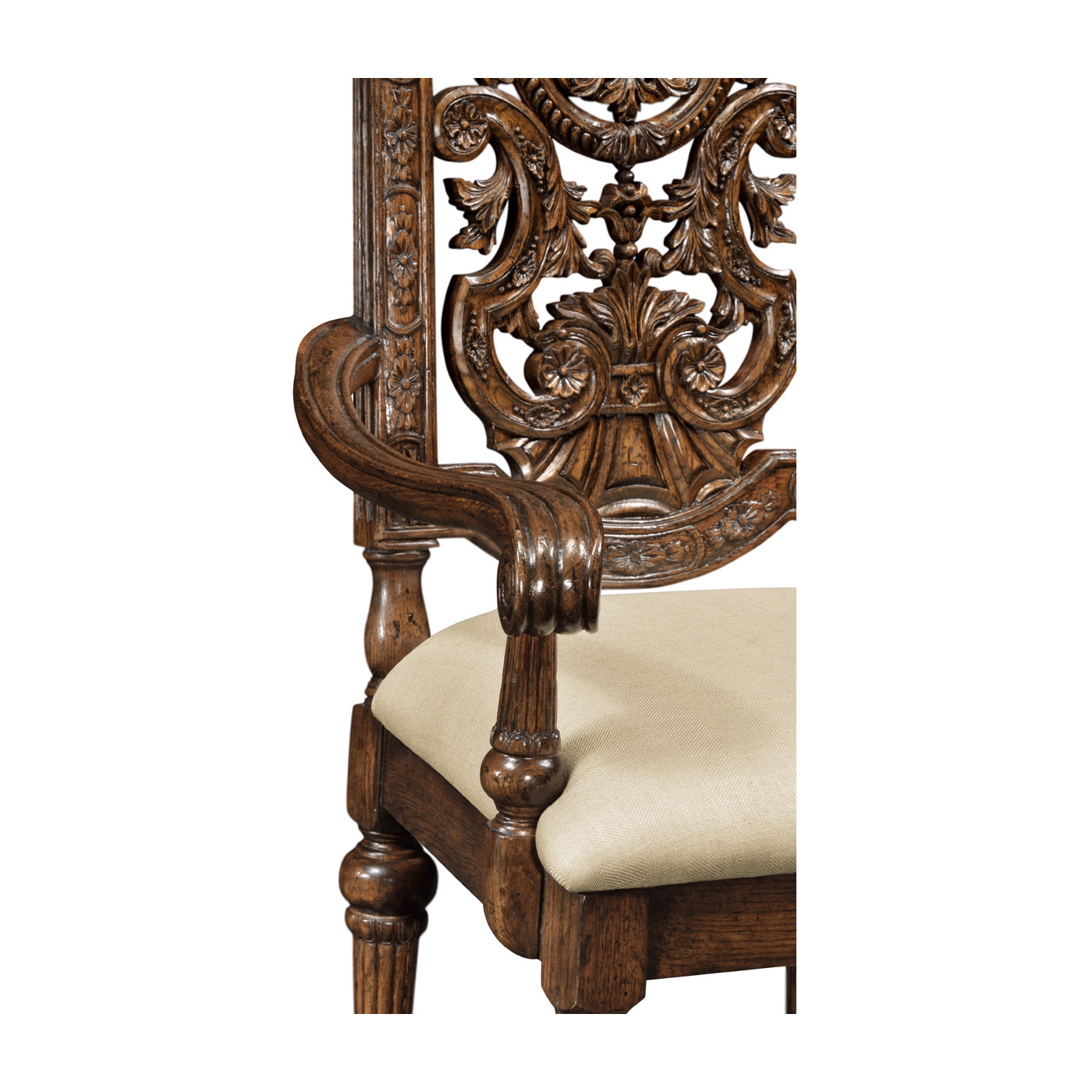 Jacobean Style Dark Oak Pierced Back Arm Chair