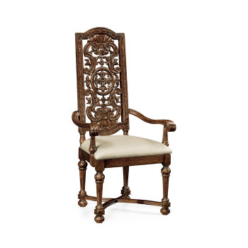 Jacobean Style Dark Oak Pierced Back Arm Chair
