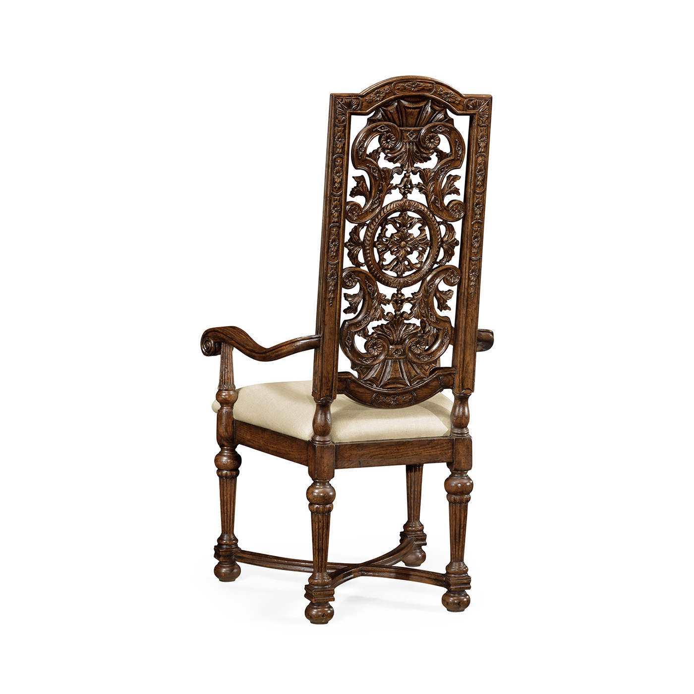 Jacobean Style Dark Oak Pierced Back Arm Chair