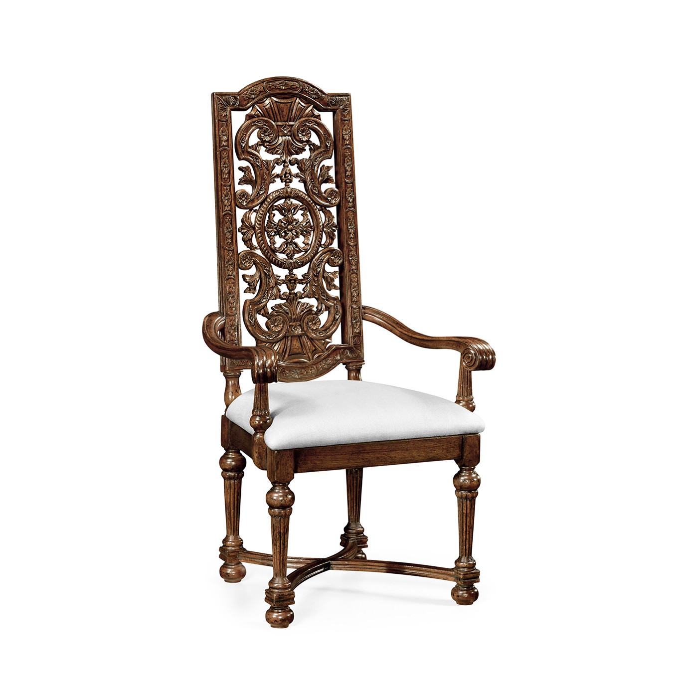 Jacobean Style Dark Oak Pierced Back Arm Chair