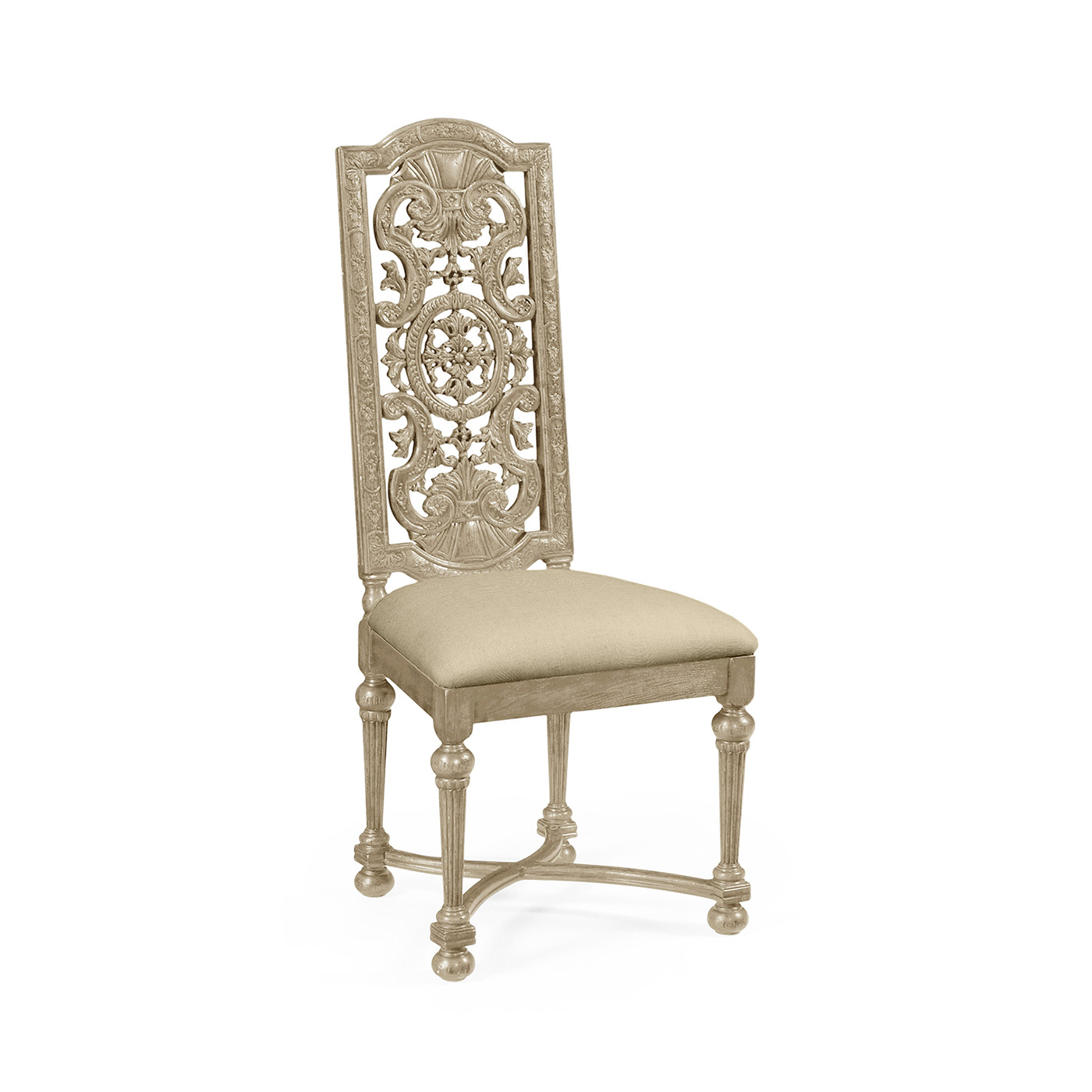 Jacobean Style Grey Oak Pierced Back Side Chair