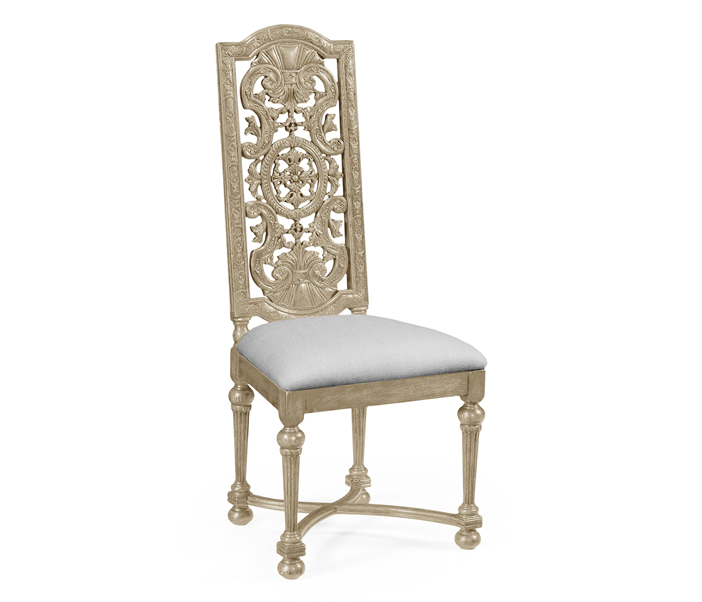 Jacobean Style Grey Oak Pierced Back Side Chair