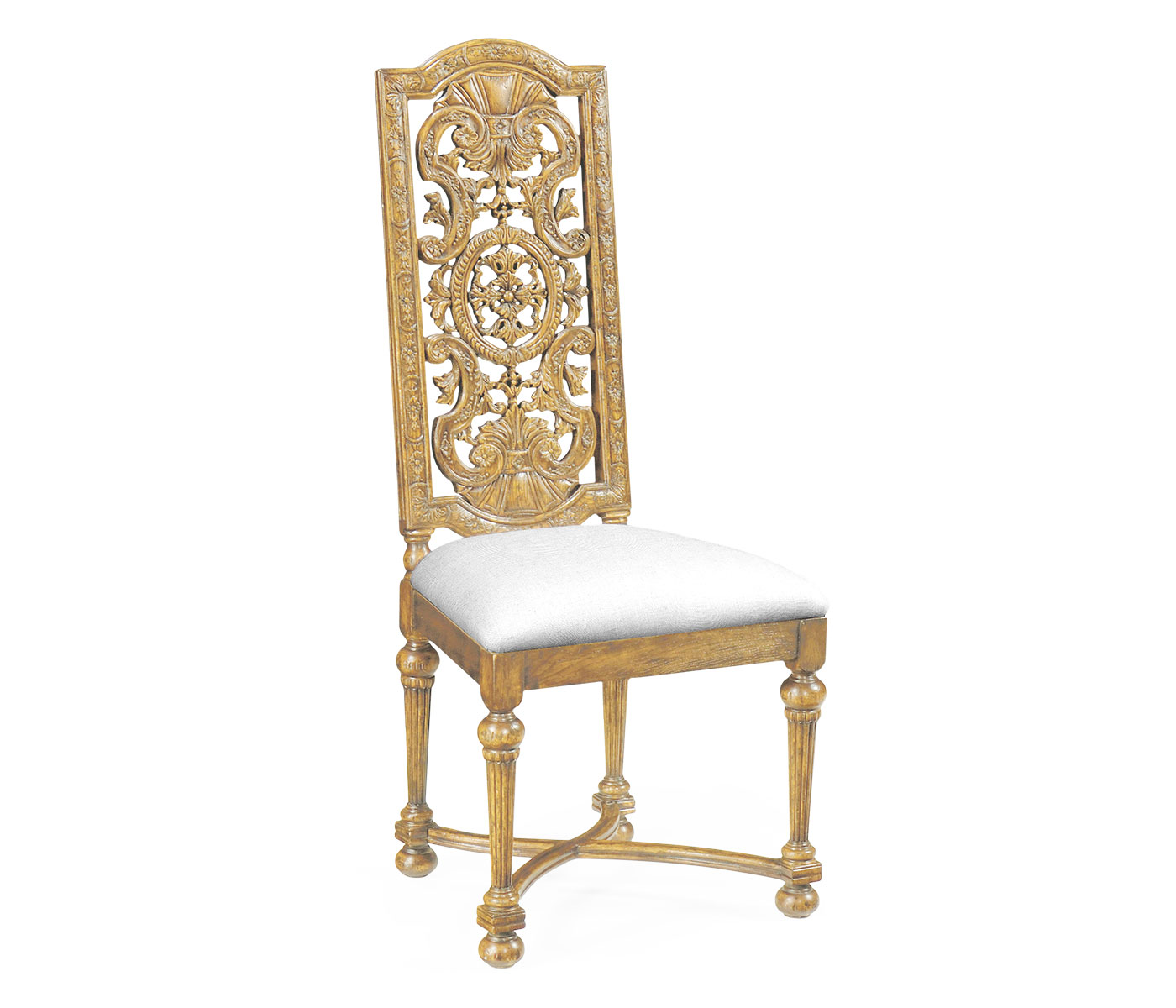 Jacobean Style Natural Oak Pierced Back Side Chair