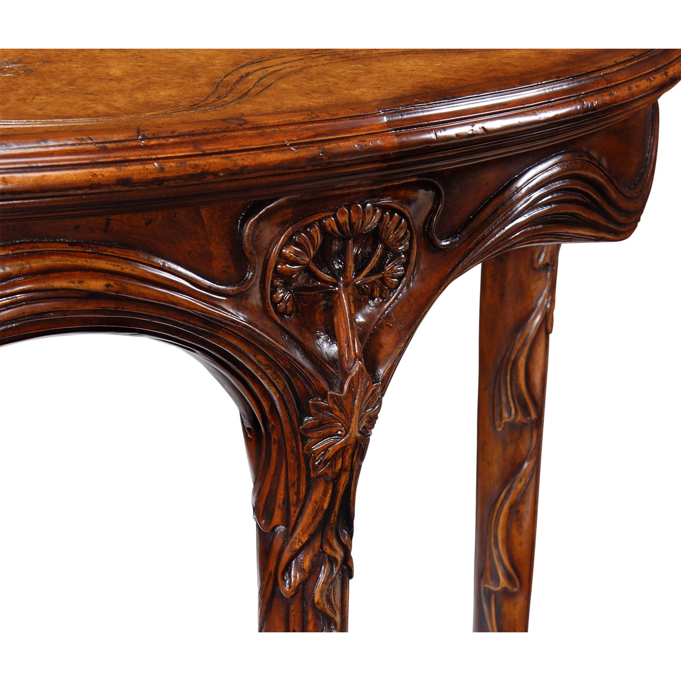 Walnut console with a leather top