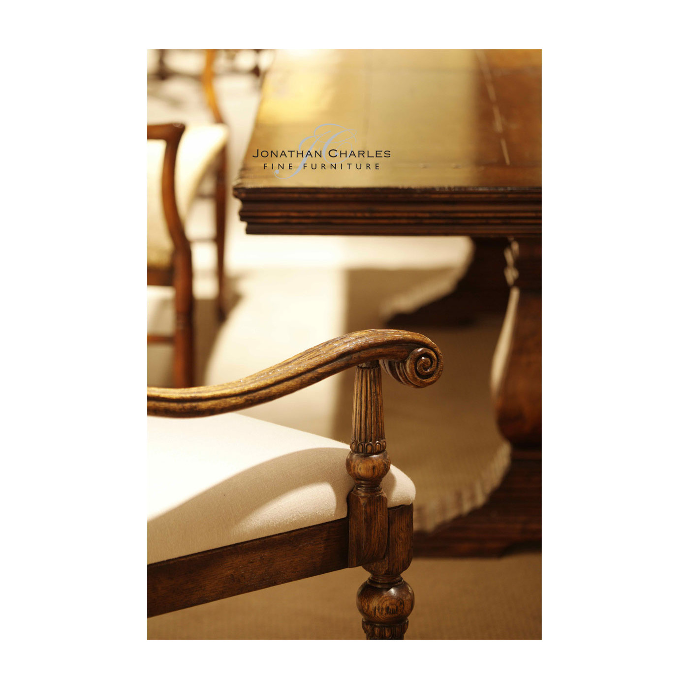 Jacobean Style Dark Oak Upholstered Back Arm Chair