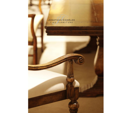 Jacobean Style Dark Oak Upholstered Back Arm Chair