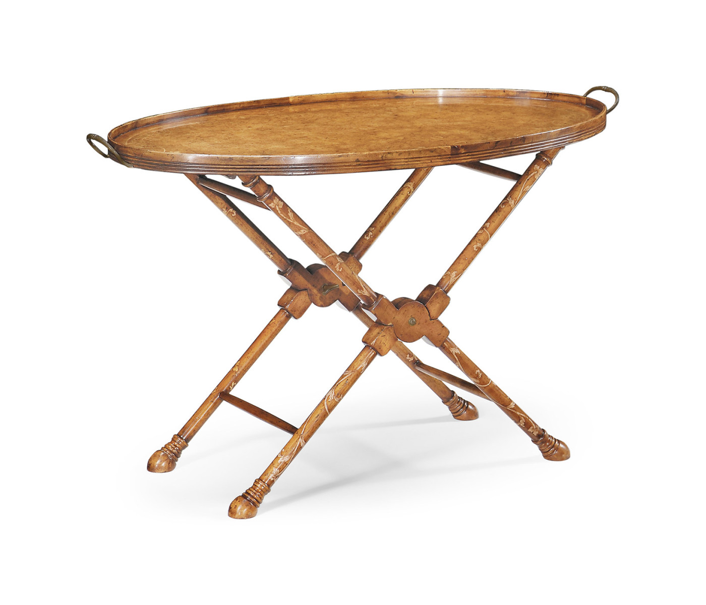 Oval Burl Walnut Tray on Stand with Floral Inlay