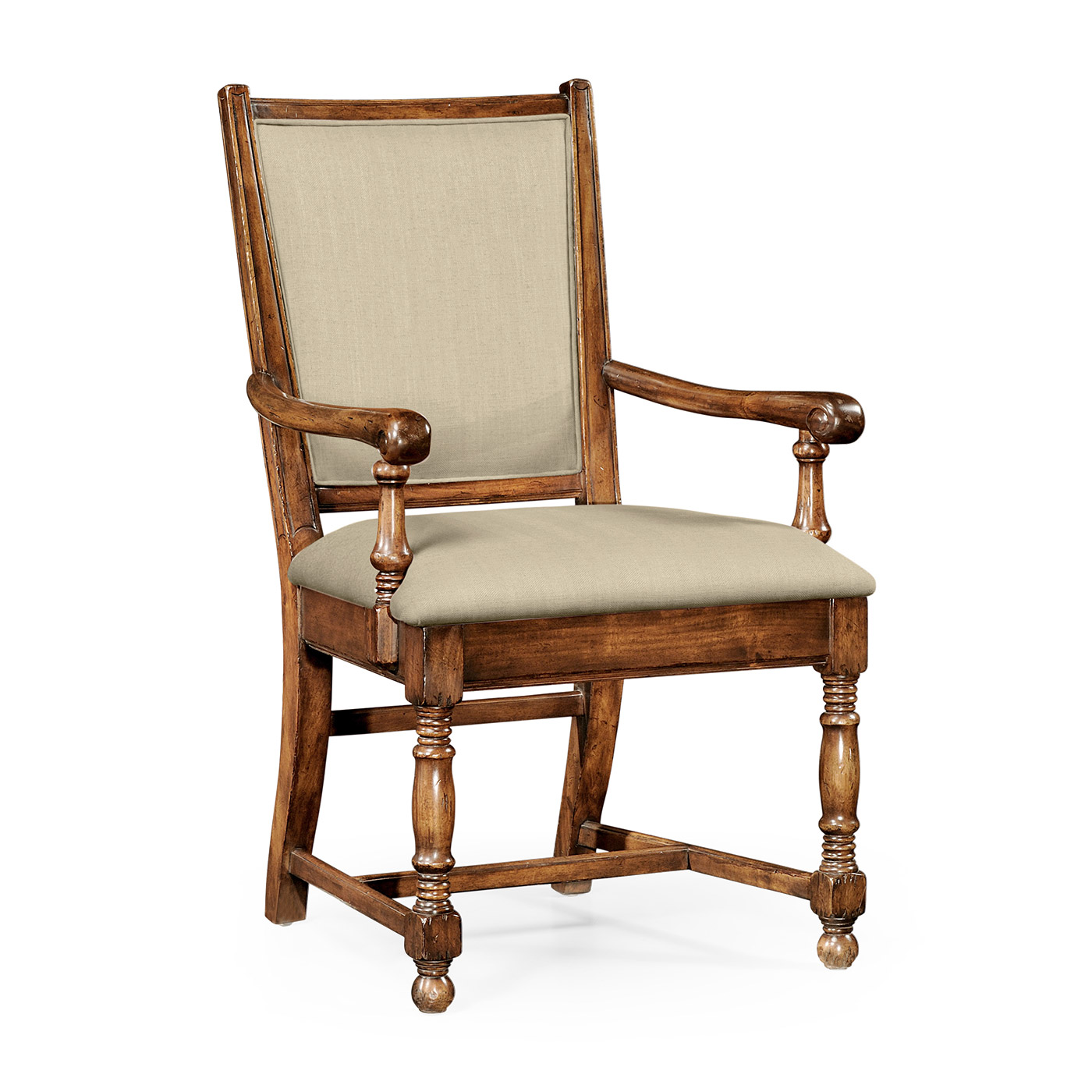 Distressed Medium Walnut Country Arm Chair