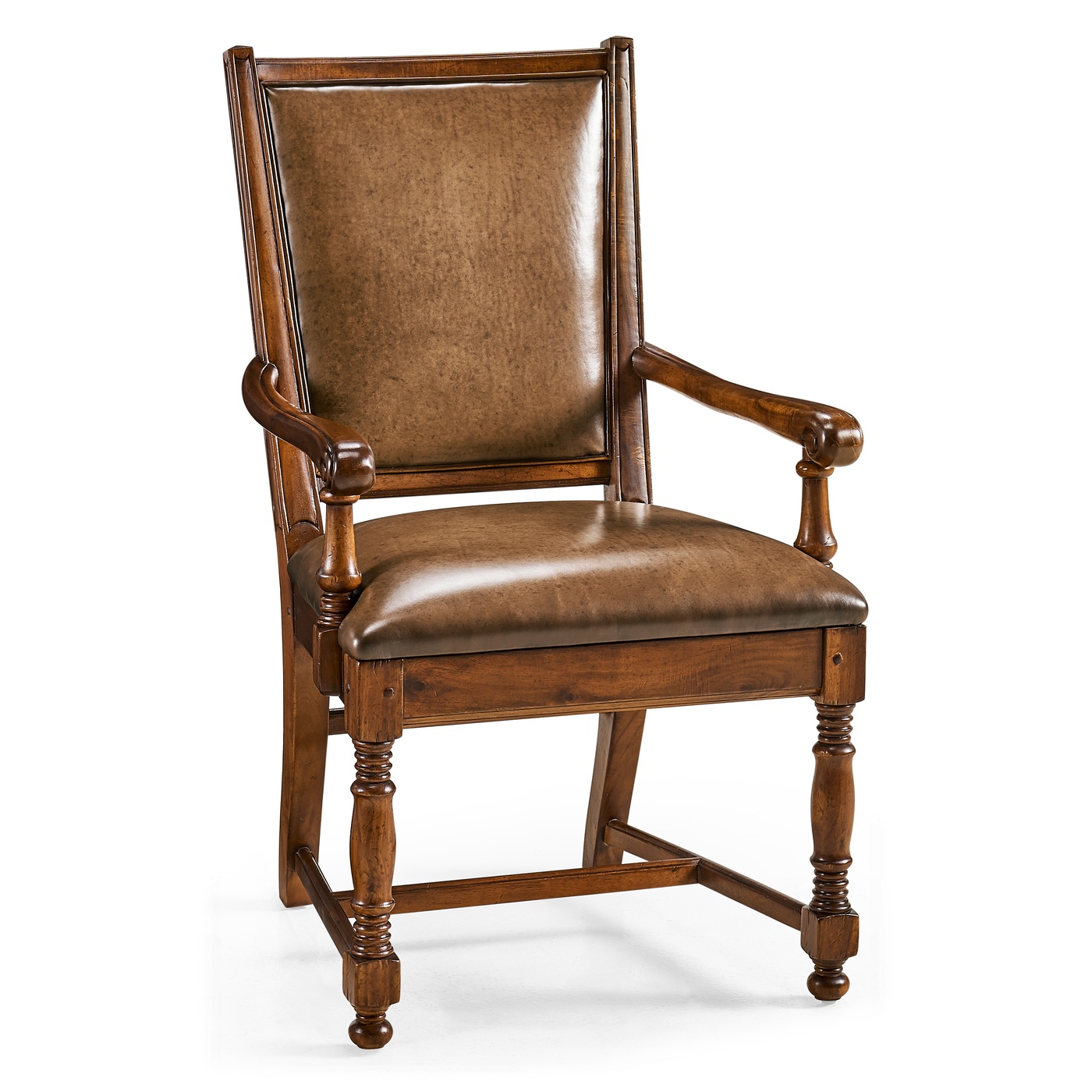 Distressed Medium Walnut Country Arm Chair