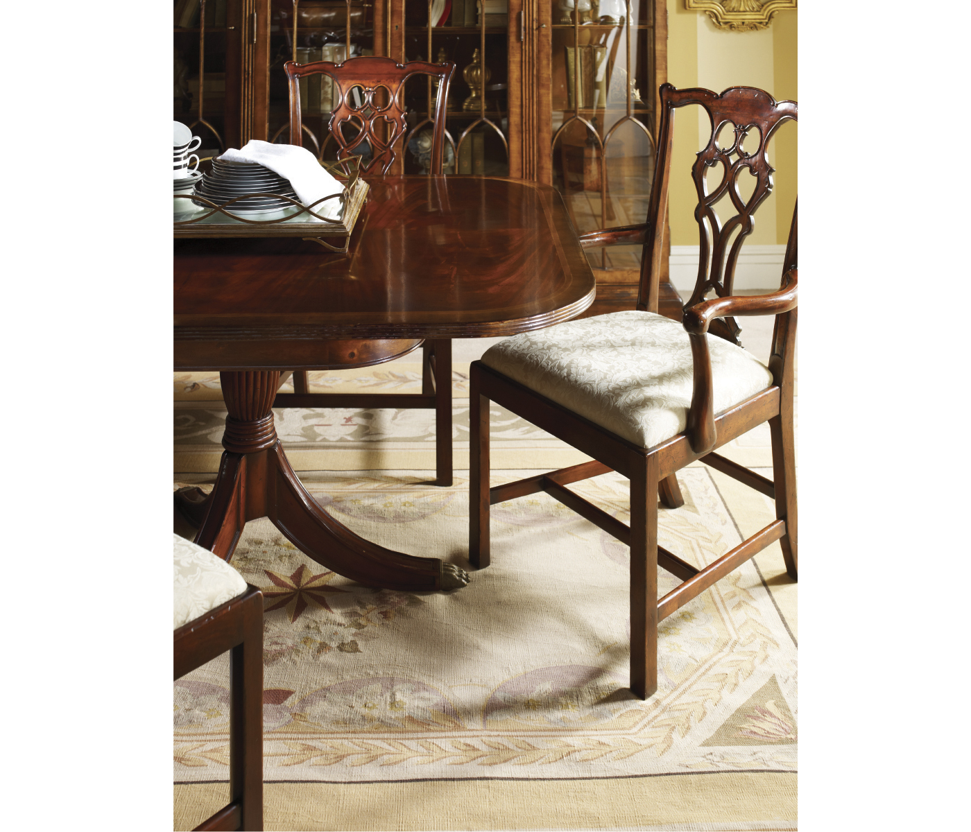 Casual Chippendale Grey Mahogany Arm Chair