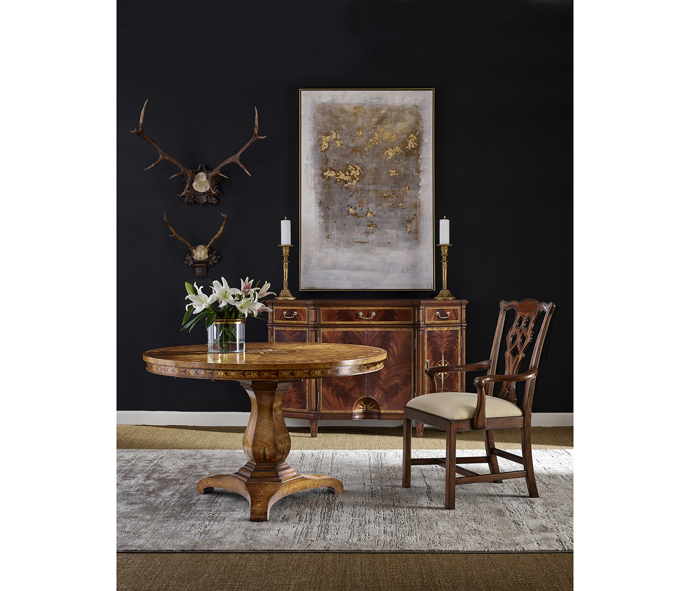 Casual Chippendale Grey Mahogany Arm Chair
