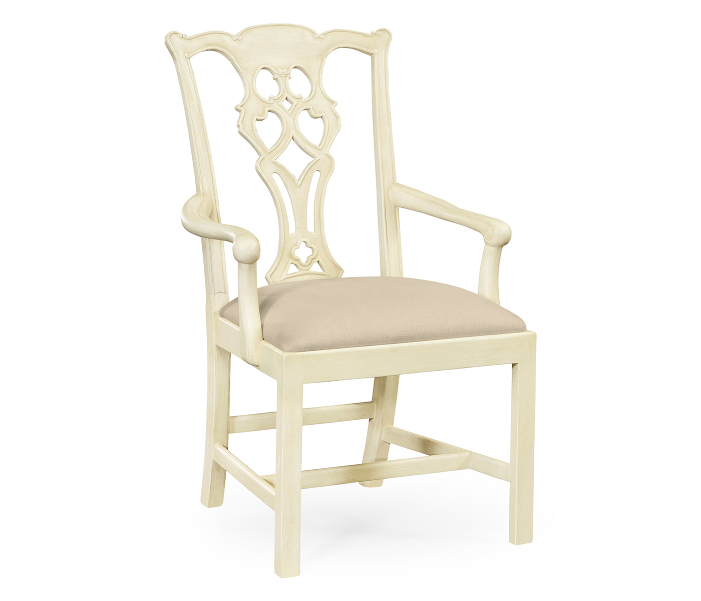 Windsor Chippendale Grey Linen Arm Chair