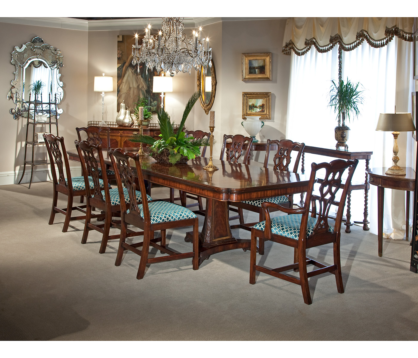 Windsor Chippendale Grey Linen Arm Chair