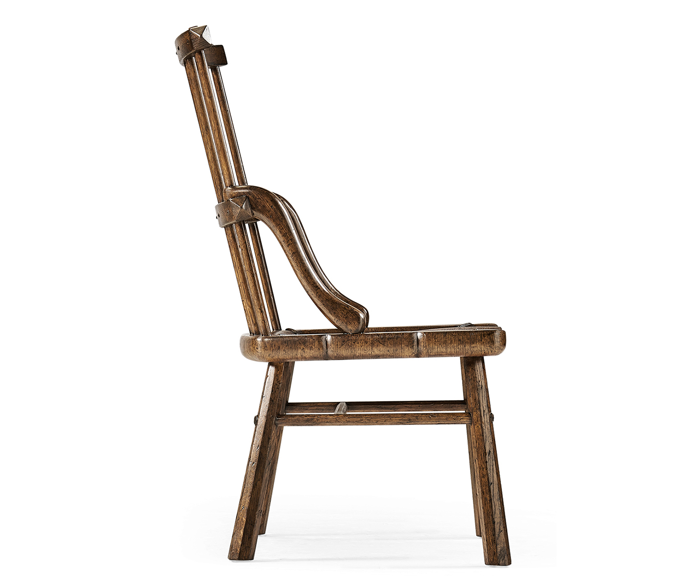 Rustic Dark Oak Country Side Chair with a Plank Seat