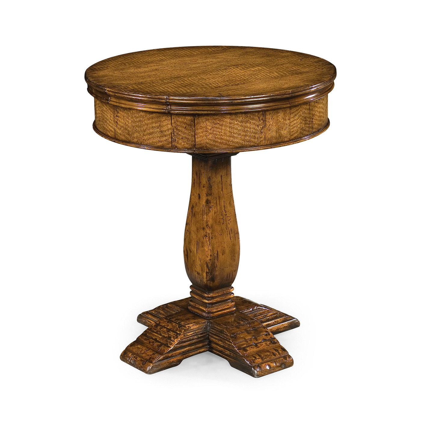 Walnut round side table with drawer