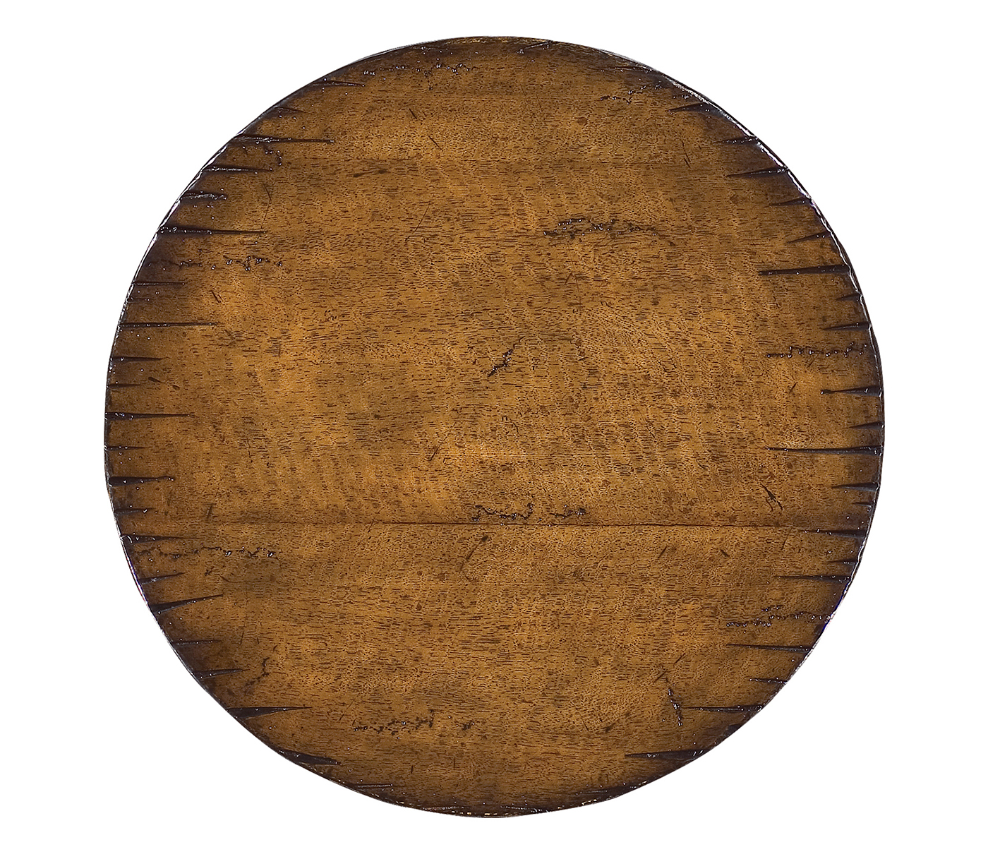 Walnut round lamp table heavy distress