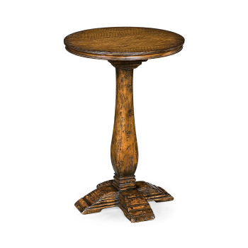 Walnut round lamp table heavy distress