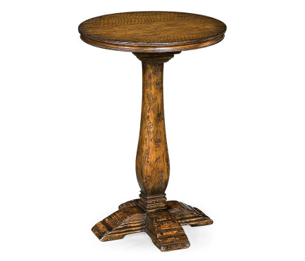 Walnut round lamp table heavy distress