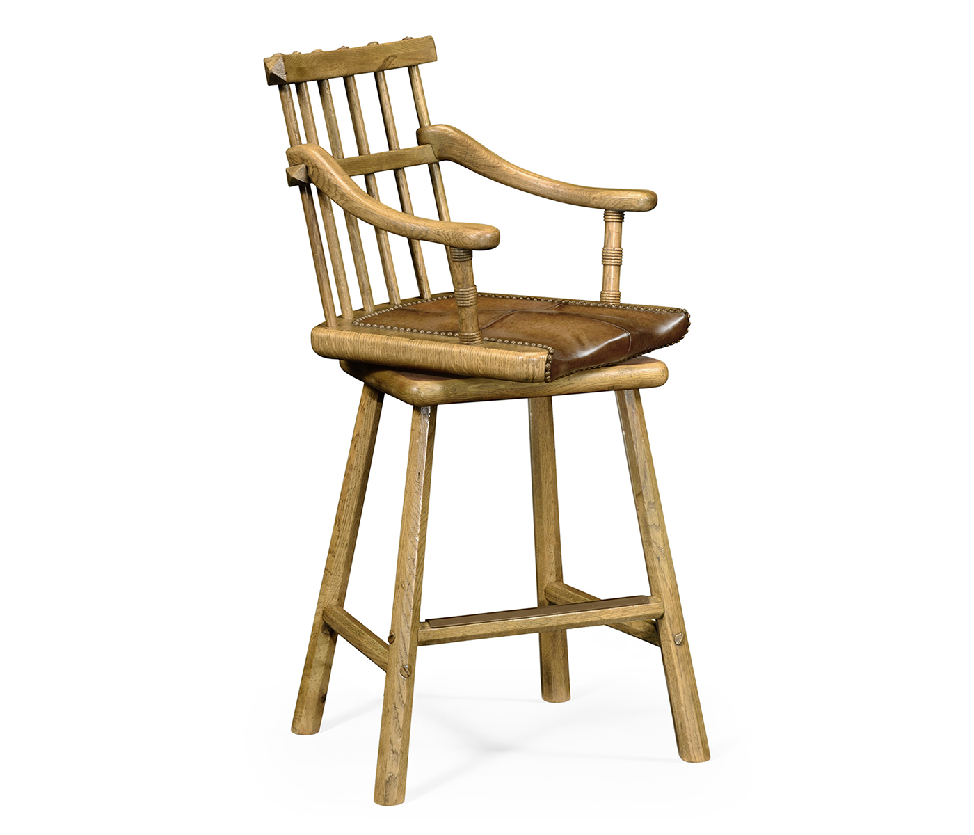 Rustic Natural Oak Arm Bar Stool