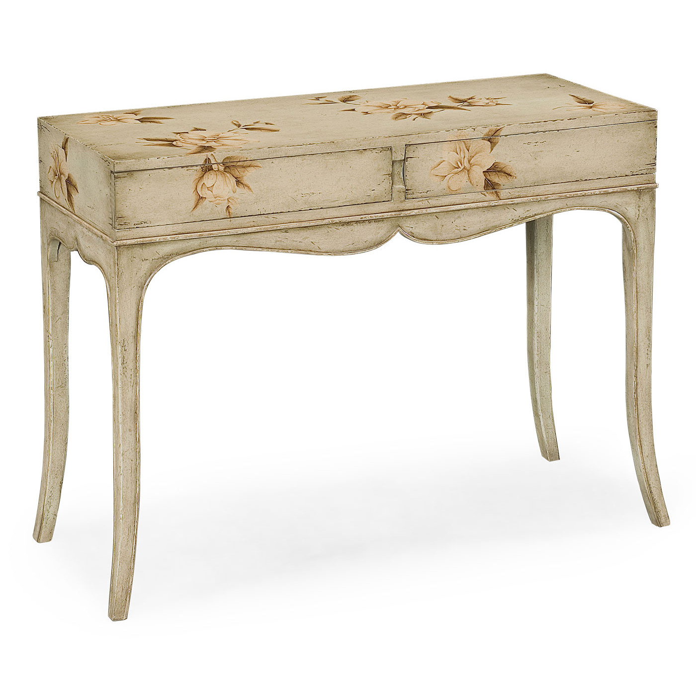 Painted antique olive floral console (Small)