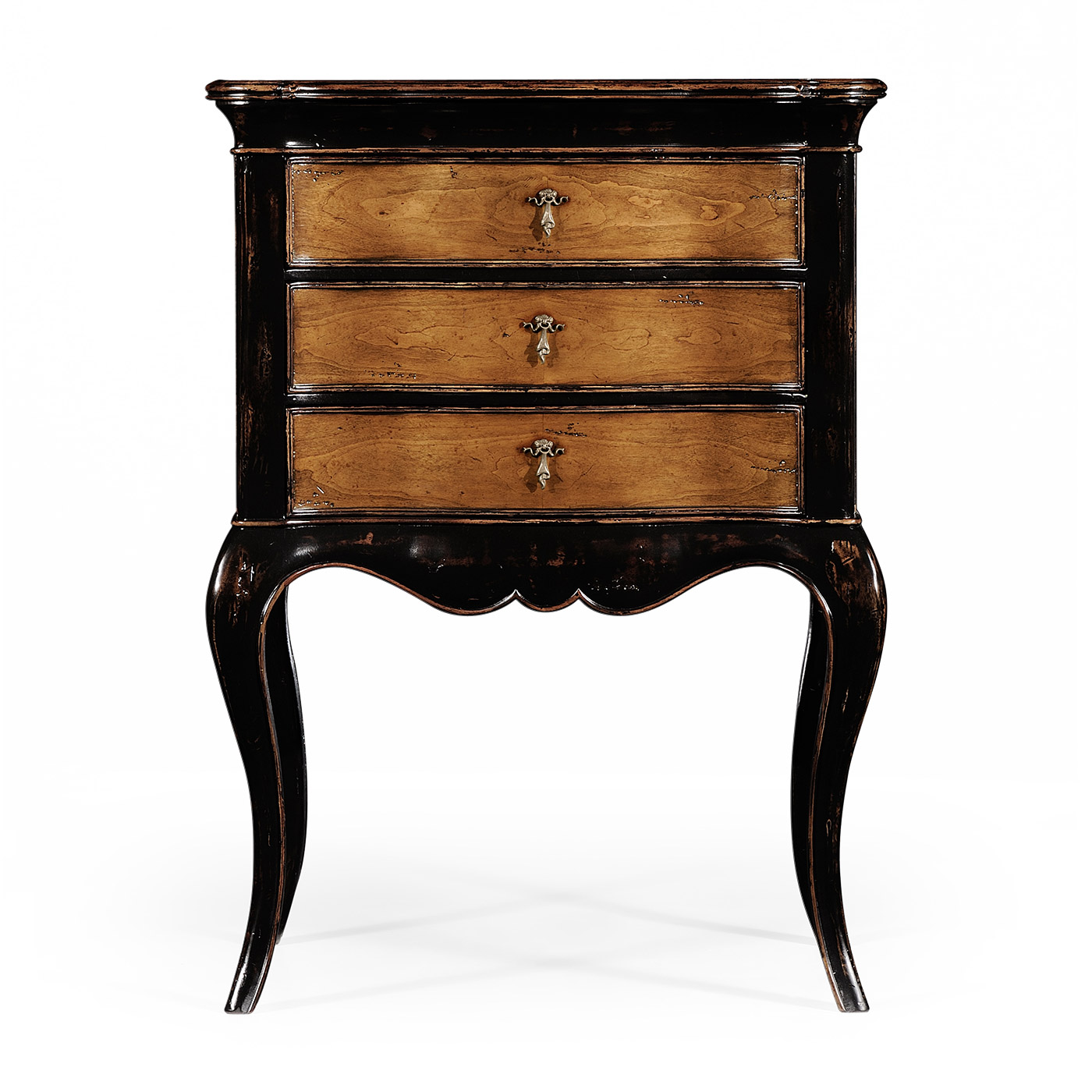 French Style Black Painted & Cherry Bedside Chest