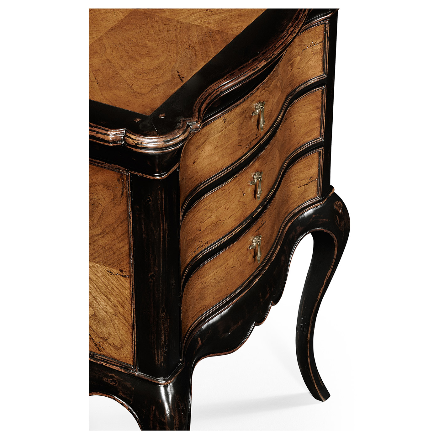 French Style Black Painted & Cherry Bedside Chest