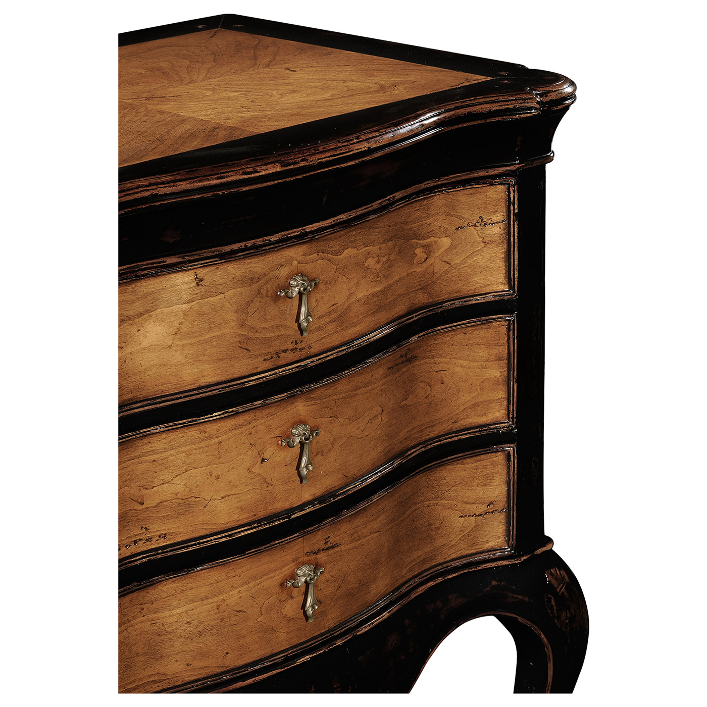 French Style Black Painted & Cherry Bedside Chest