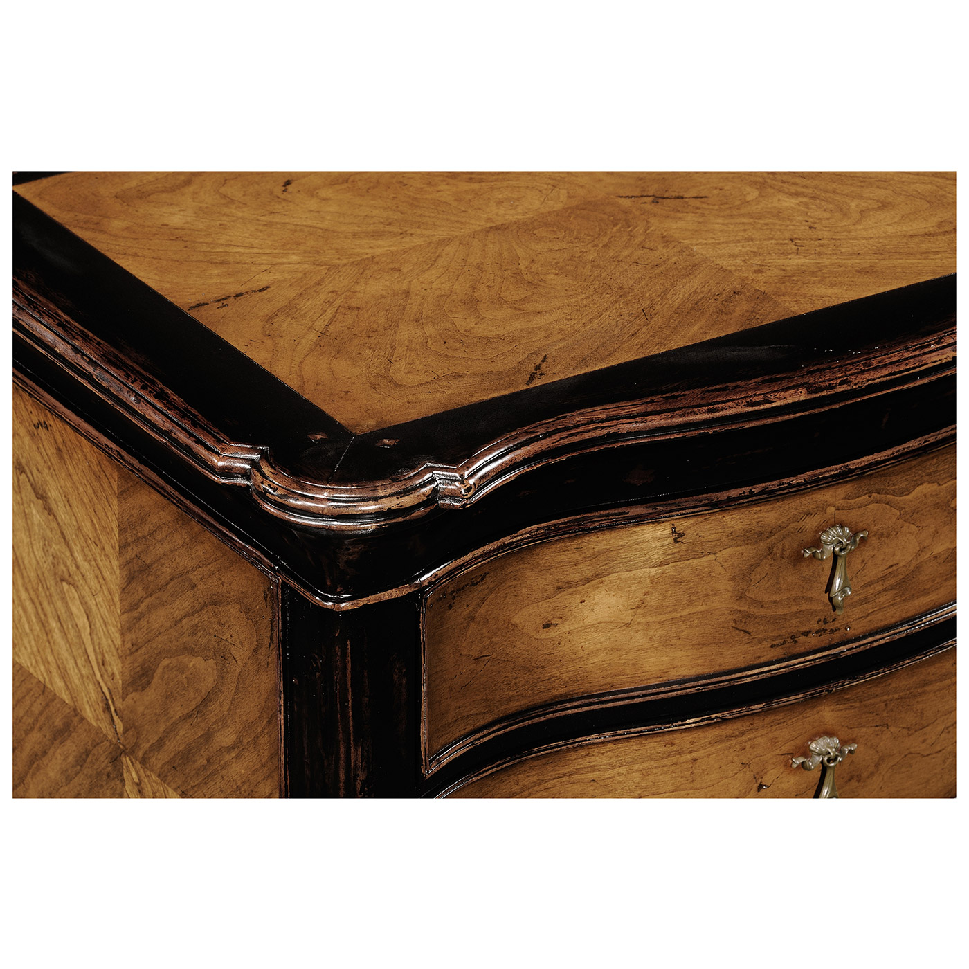 French Style Black Painted & Cherry Bedside Chest