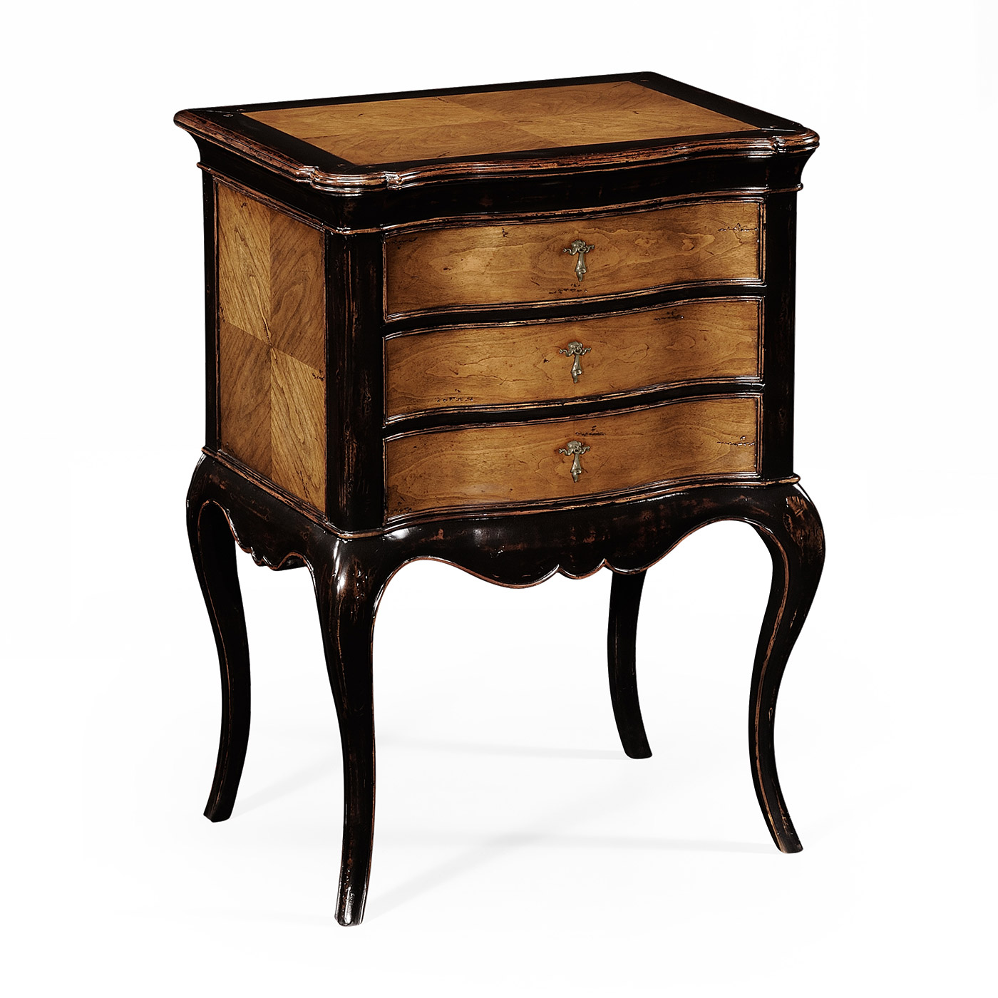 French Style Black Painted & Cherry Bedside Chest