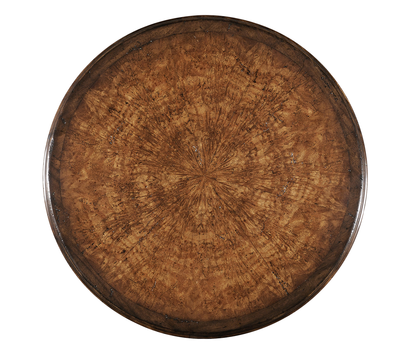 Crotch walnut round table on brass base