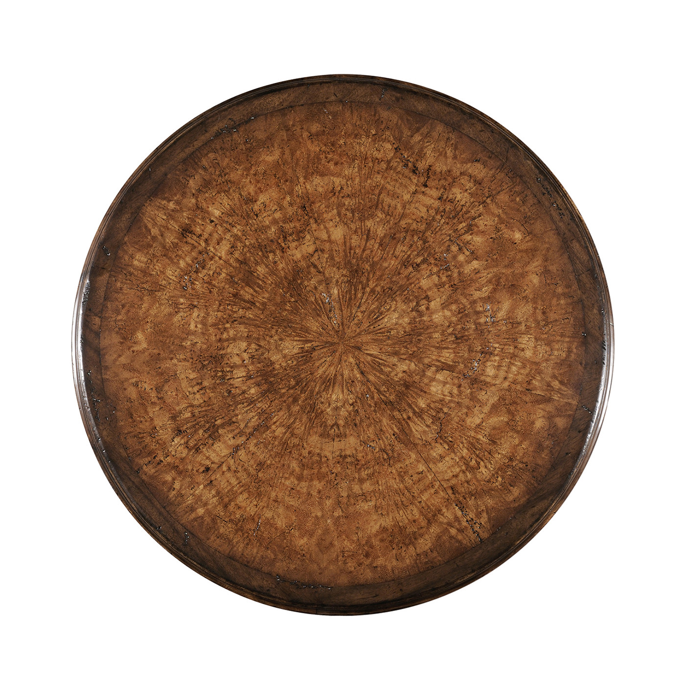 Crotch walnut round table on brass base