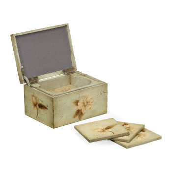 Drinks Coasters Box with Painted Floral Design