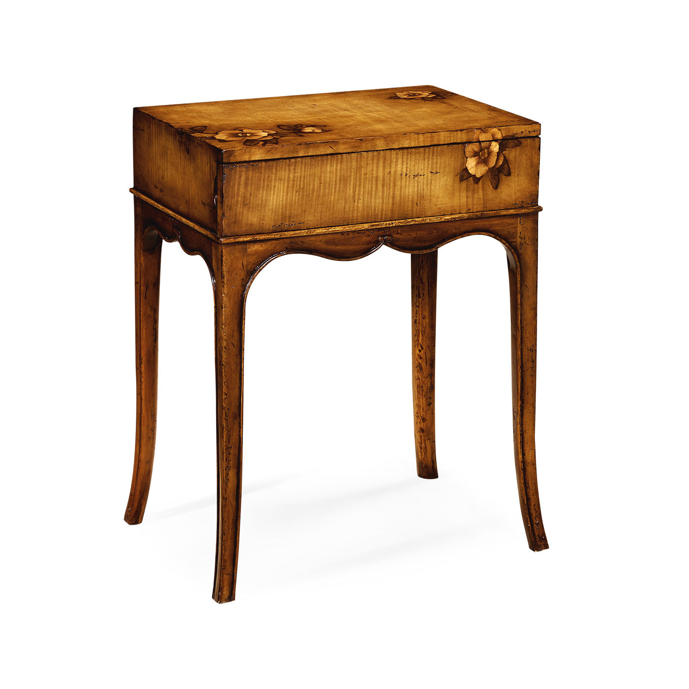 Walnut raised floral side table