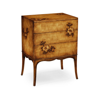 Walnut Raised Floral Chest of Three Drawers
