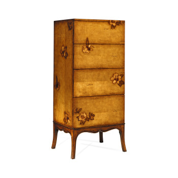 Walnut raised floral tall chest of drawers