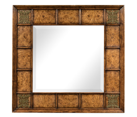 Square walnut & burl oak mirror