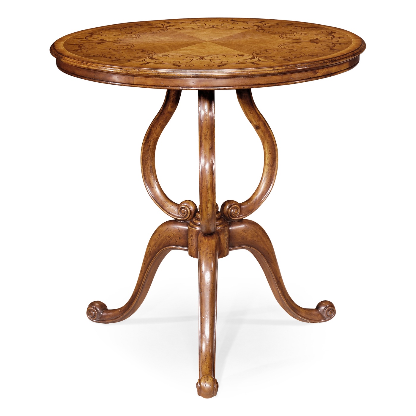 Walnut lamp table with satinwood inlaid top
