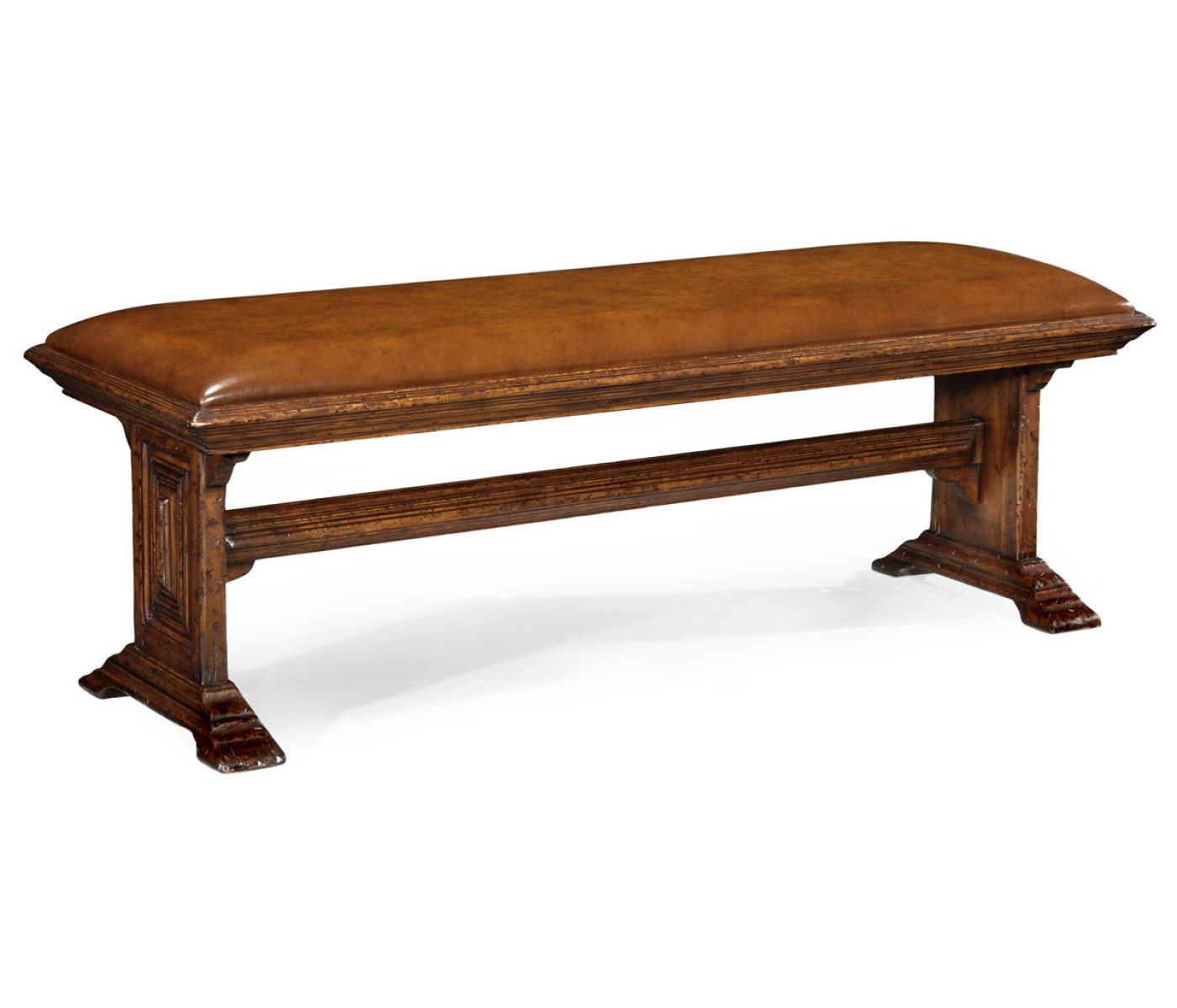 Panelled walnut upholstered bench