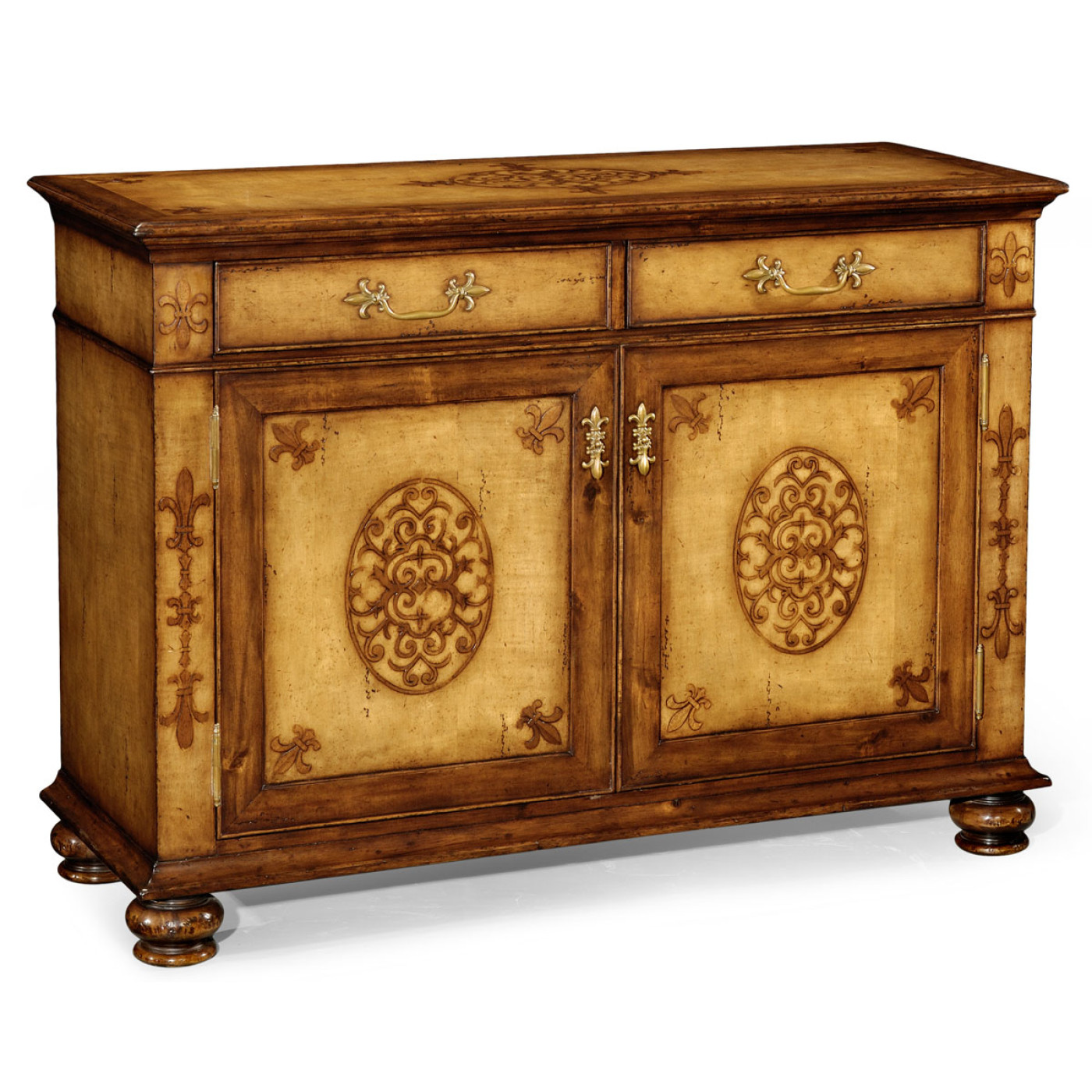 Raised veneer two door cabinet