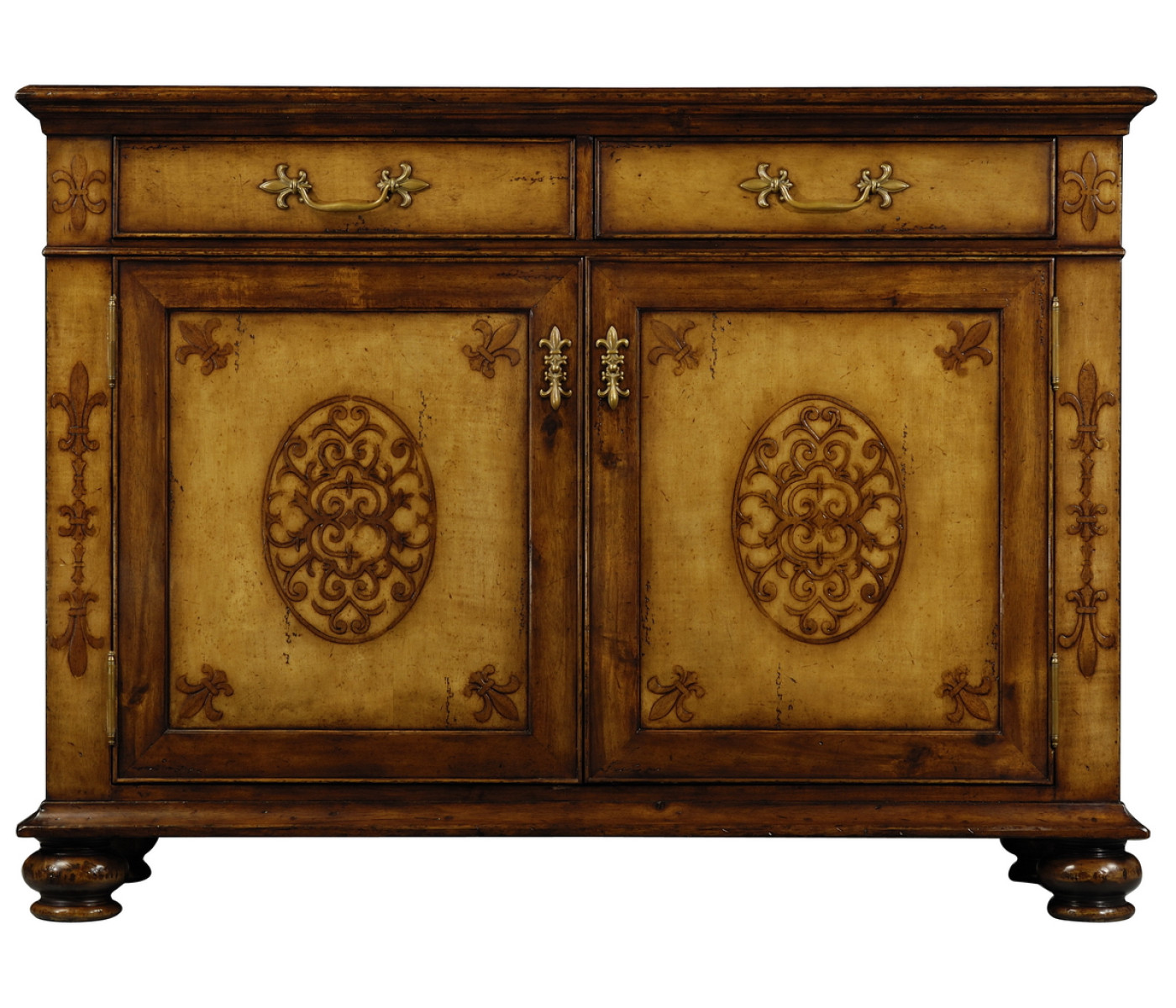 Raised veneer two door cabinet