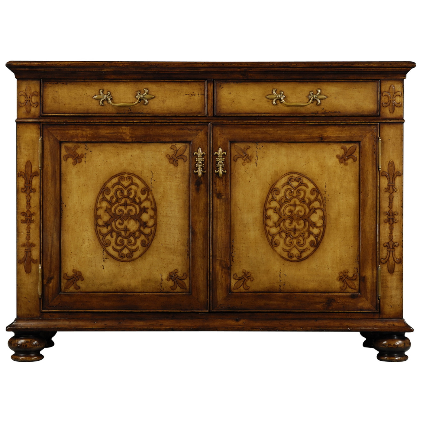 Raised veneer two door cabinet