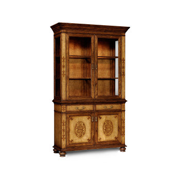 Raised veneer glazed cabinet with cupboards