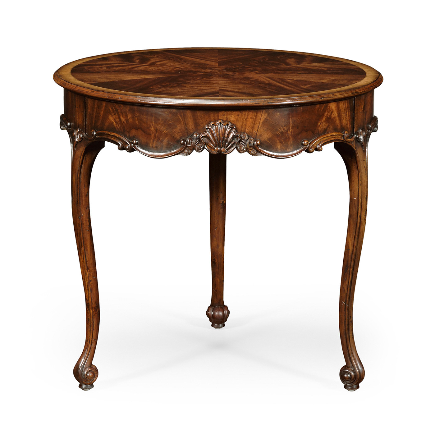 Mahogany Three Legged Round Side Table Scallop Shells