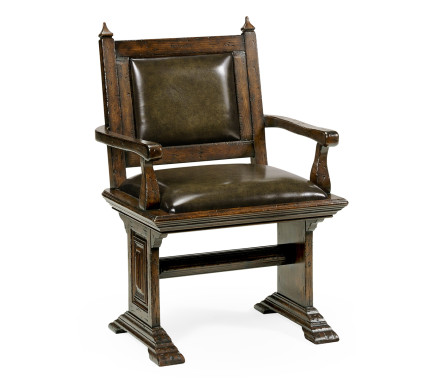 Dark Oak Arm Chair with Medium English Library Green Leather