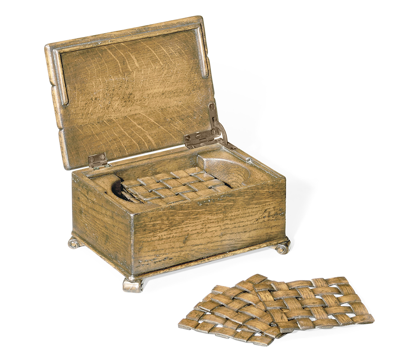 Natural Oak Drinks Coasters Box with Woven Effect