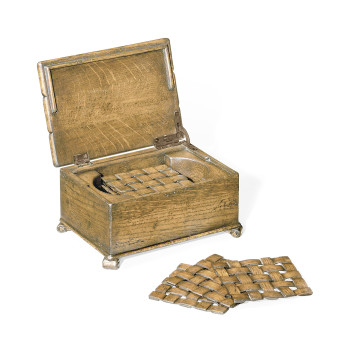 Natural Oak Drinks Coasters Box with Woven Effect