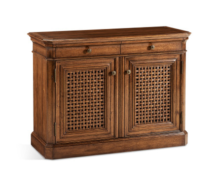 Latticework Walnut Side Cabinet