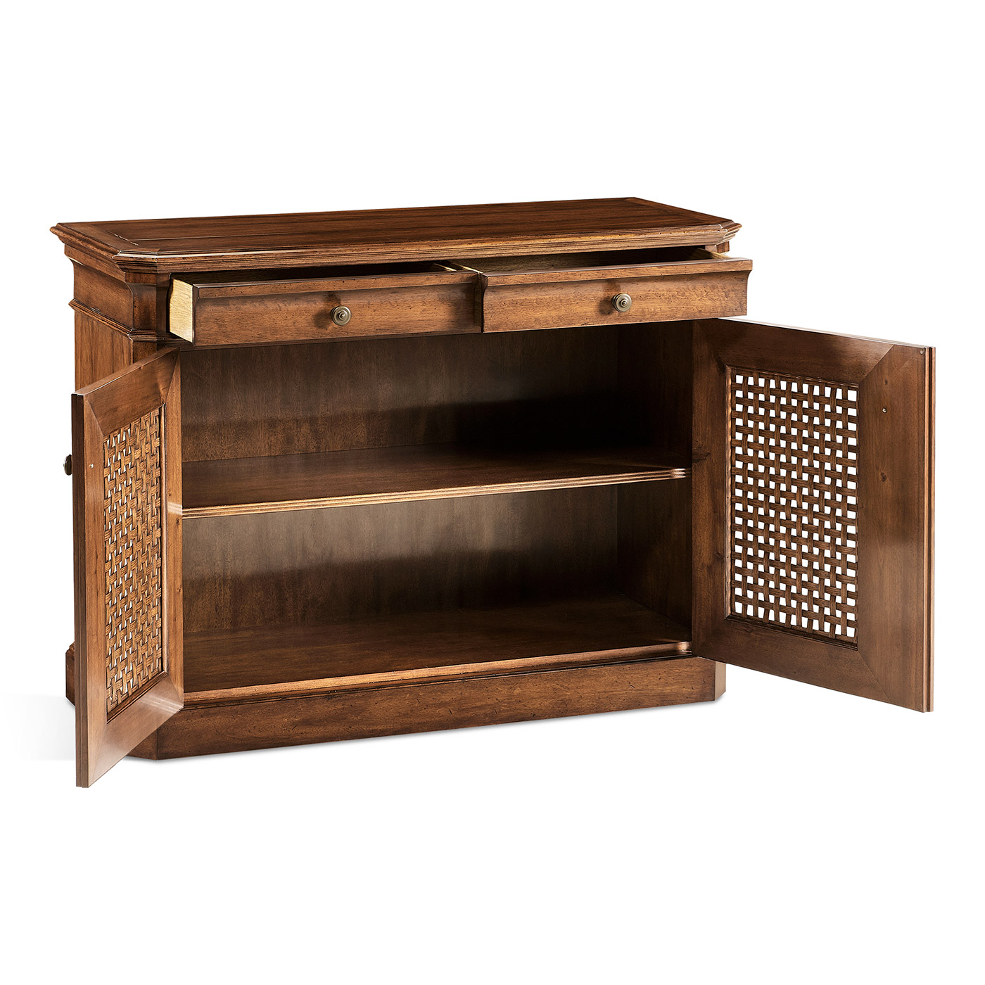 Latticework Walnut Side Cabinet