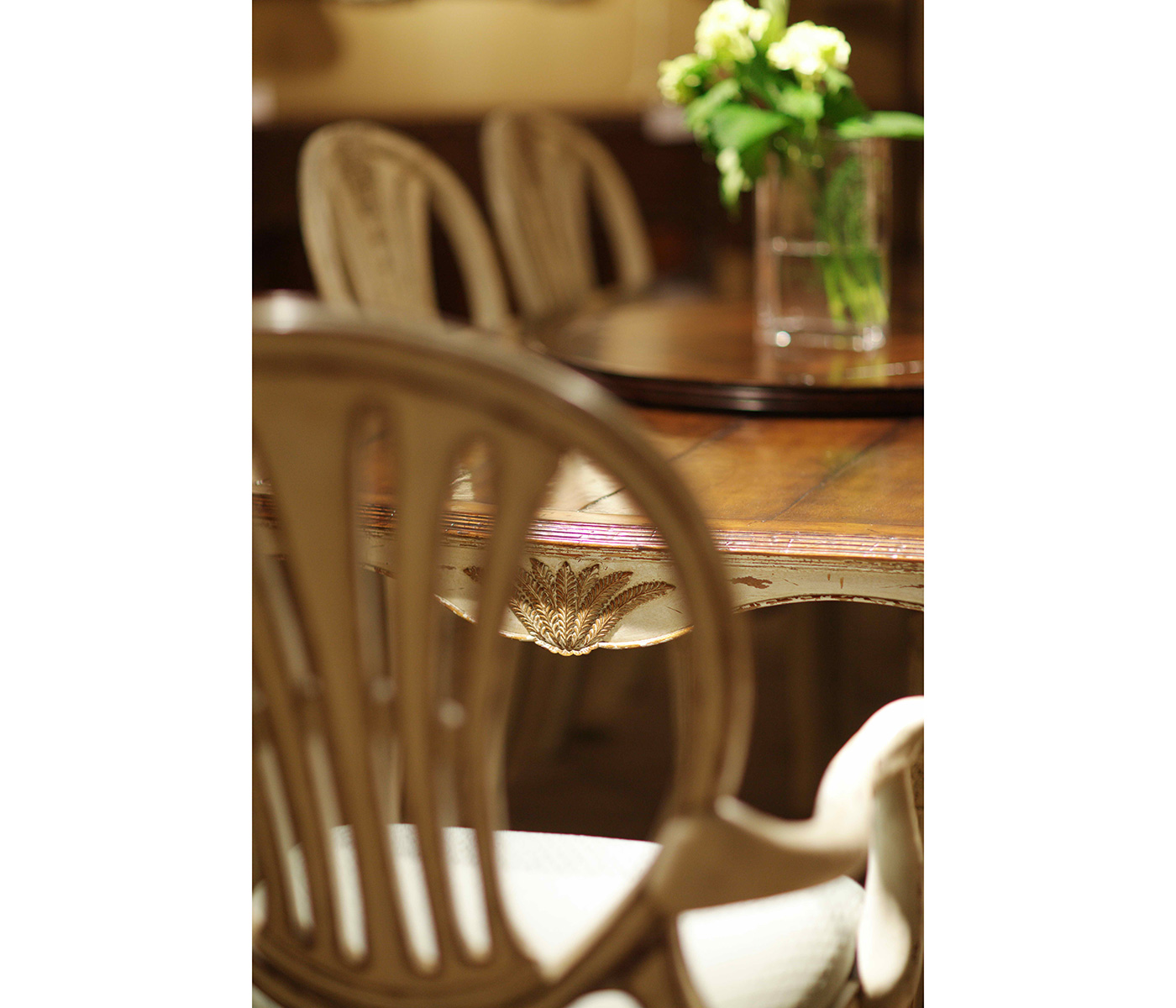 White rub-through dining table